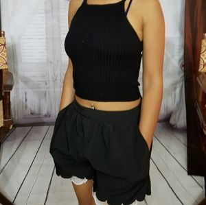 L/N Scalloped Edge Black on White Shorts Sz S